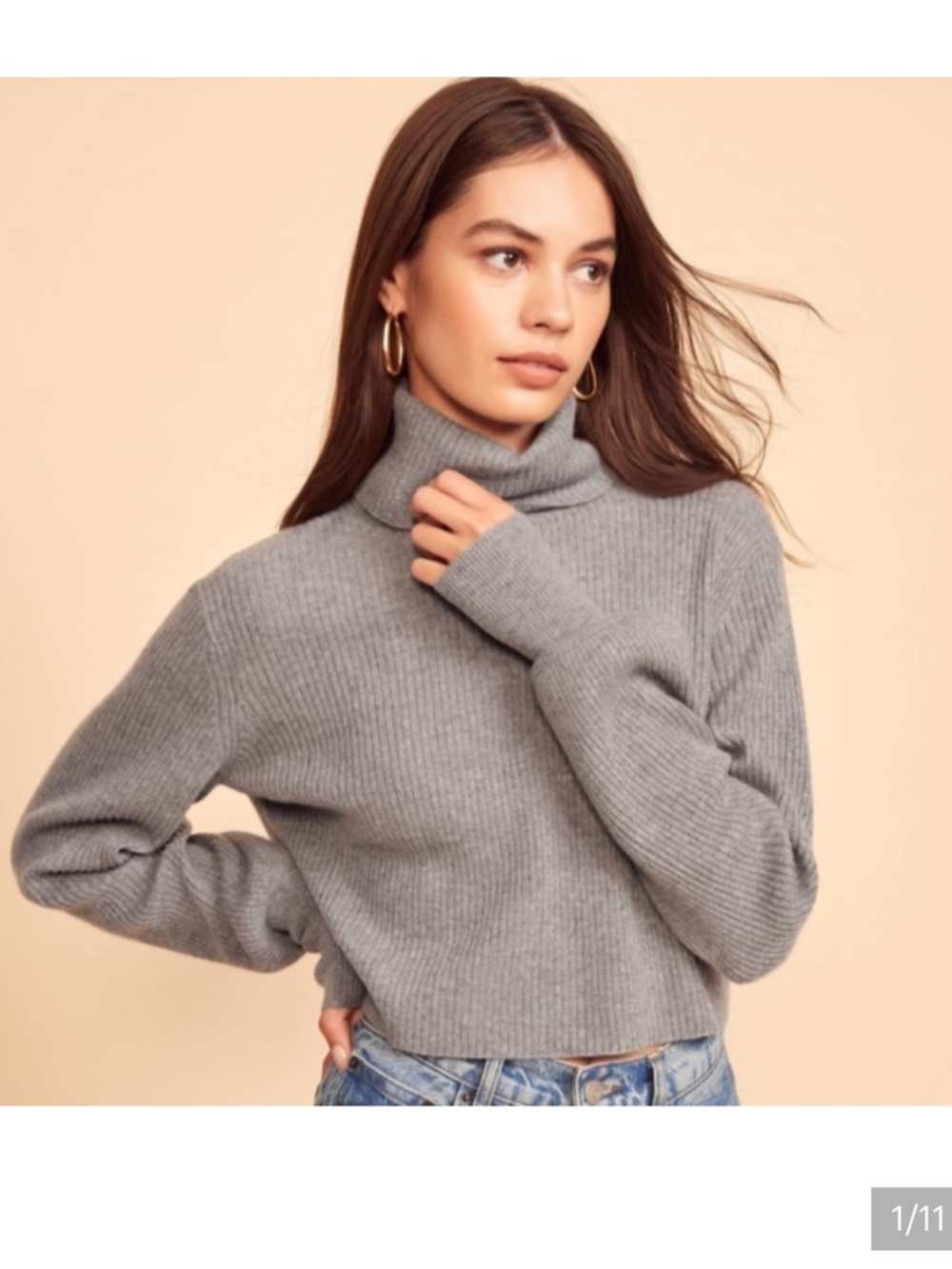 Reformation Luisa Cashmere Turtleneck Sweater Dark Gray Size M